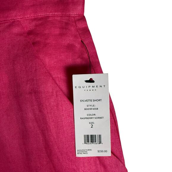 Equipment Sylvette Raspberry Sorbet Pink High Waist Linen Shorts Size 2 - Picture 8 of 11